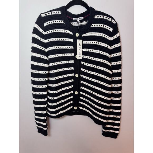 ALEX MILL Women's Hailey Stripe Cardigan Hailey Cardigan Navy/Ivory NWT L $185 - Picture 4 of 11